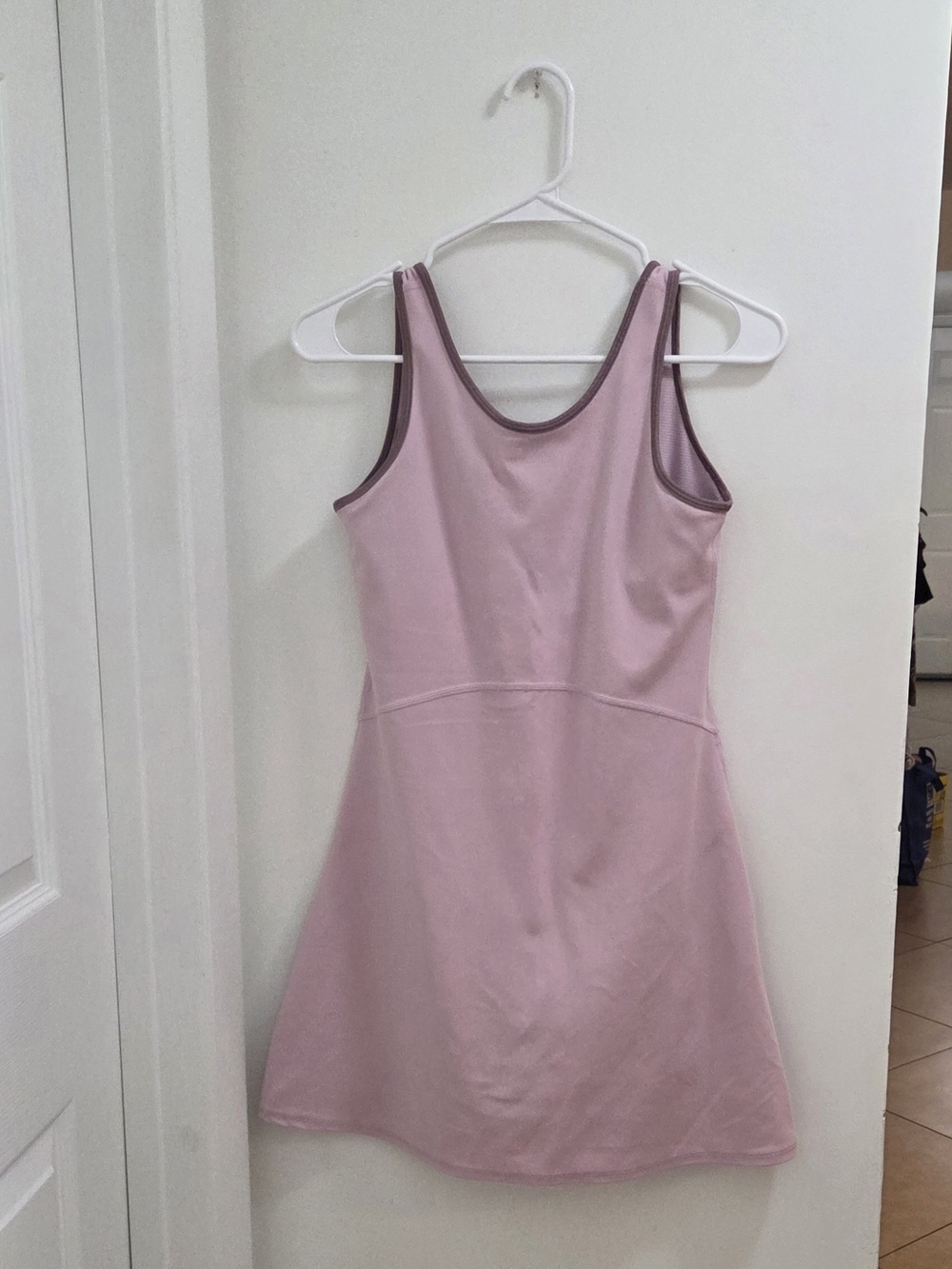 Athleta Girl Dusty Pink Tennis/Pickleball A-Line Dress w/ Contrasting Plum Trim